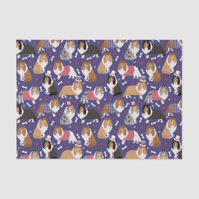 Patriotic Sheltie Shetland Sheepdog Tissue Paper (Front)