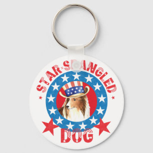 Patriotic Shetland Sheepdog Keychain