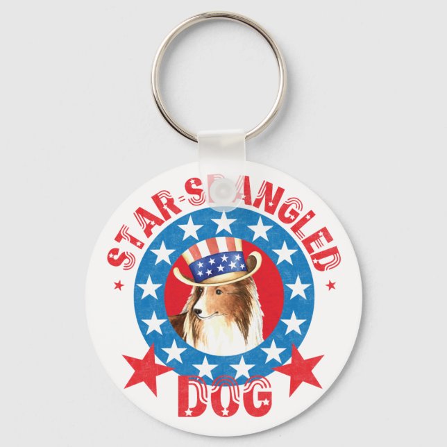 Patriotic Shetland Sheepdog Keychain (Front)