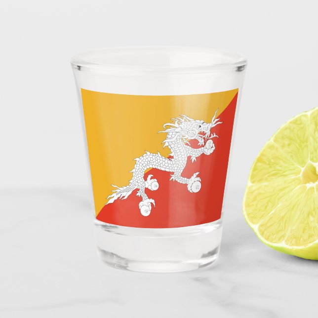 Patriotic shot glass with flag of Bhutan (Front)