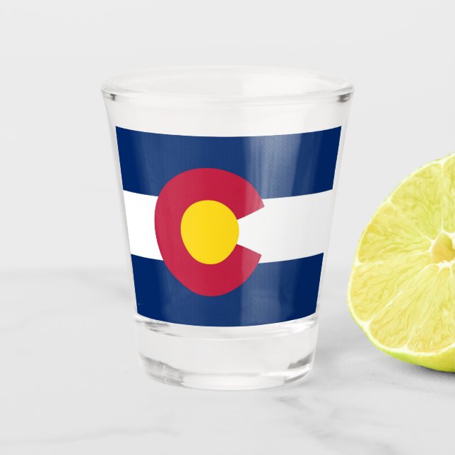 Patriotic shot glass with flag of Colorado, USA (Front)