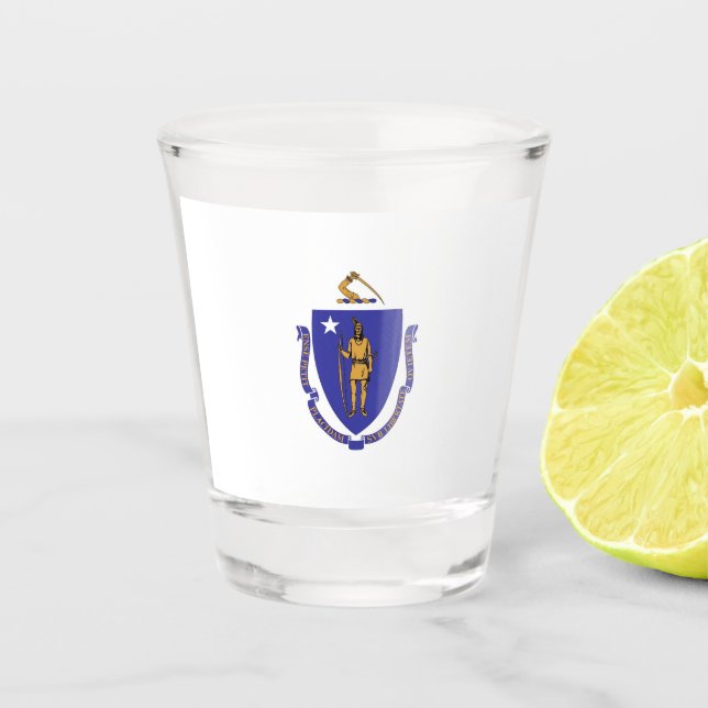 Patriotic shot glass with flag of Massachusetts (Front)