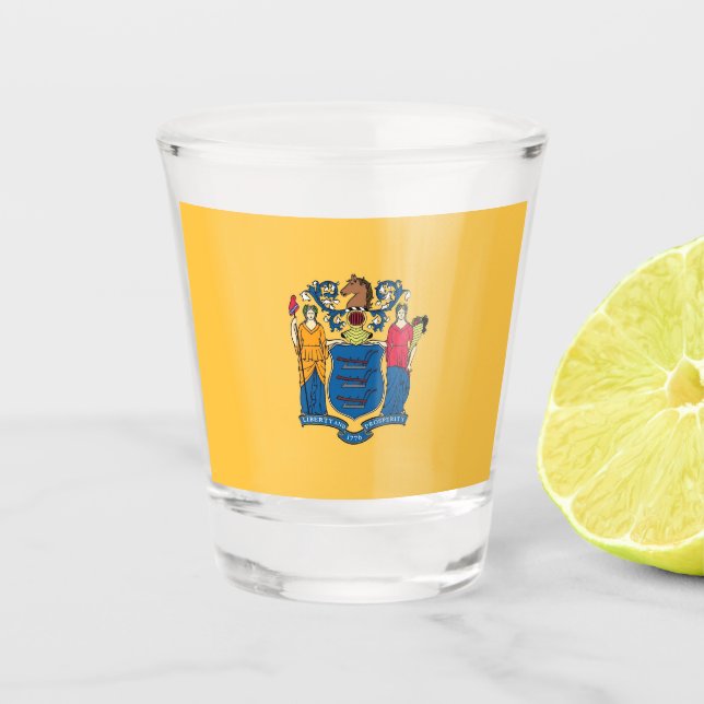 Patriotic shot glass with flag of New Jersey (Front)