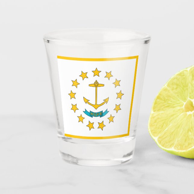 Patriotic shot glass with flag of Rhode Island (Front)
