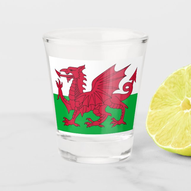 Patriotic shot glass with flag of Wales (Front)