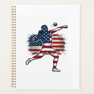 Patriotic Shot Put Athlete Vintage Engraving Desig Planner
