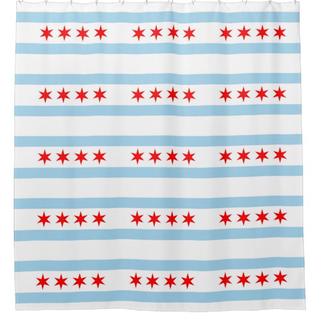 Patriotic Shower Curtain with Flag of Chicago, USA (Front)