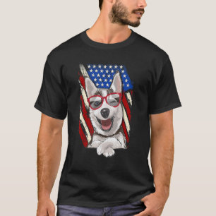 Patriotic Siberian Husky American Flag Dog T-Shirt