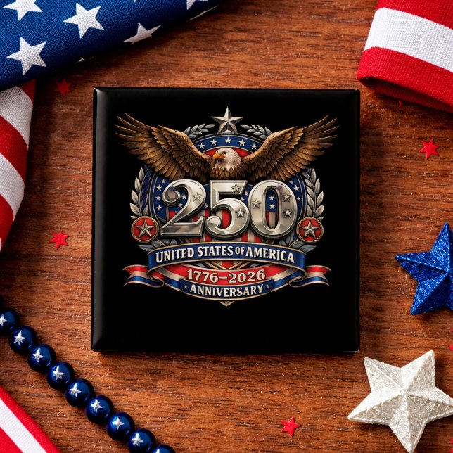 Patriotic Silver Semiquincentennial Emblem 2 Inch Square Button (Creator Uploaded)