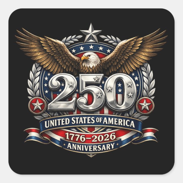 Patriotic Silver Semiquincentennial Emblem Square Sticker (Front)