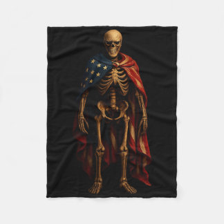 Patriotic Skeleton American Flag Gothic Horror 4th Fleece Blanket