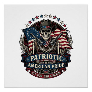 Patriotic Skeleton Cowboy Dark Patriot Skeleton &  Poster