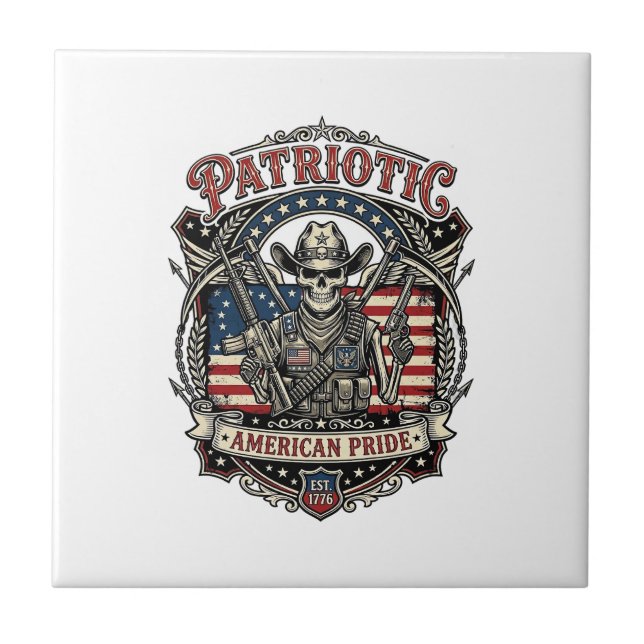 Patriotic Skeleton Cowboy Dark Patriot Skeleton &  Tile (Front)