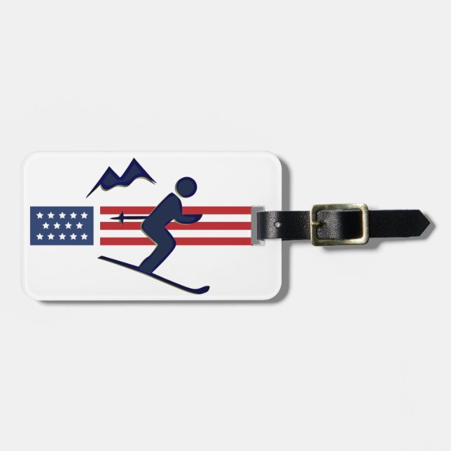 Patriotic Skiing Design Luggage Tag (Front Horizontal)