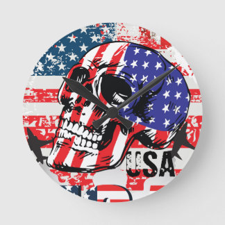 Patriotic Skull American Flag Wall Clock