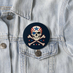 Patriotic Skull and Crossbones American Flag 3 Inch Round Button