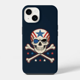 Patriotic Skull and Crossbones American Flag iPhone 14 Case