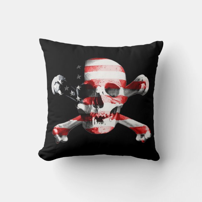 Patriotic Skull and Crossbones Throw Pillow (Front)