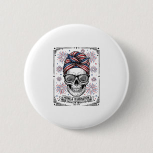 Patriotic Skull Fireworks Vintage Engraving Shirt_ 2 Inch Round Button
