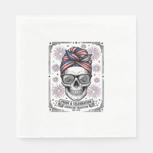 Patriotic Skull Fireworks Vintage Engraving Shirt_ Napkin