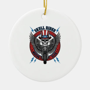 Patriotic Skull Motorcycle Eagle Vintage Ceramic Ornament