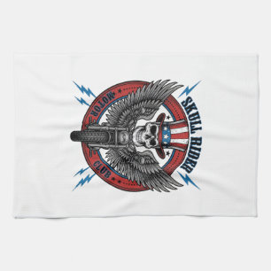 Patriotic Skull Motorcycle Eagle Vintage Kitchen Towel