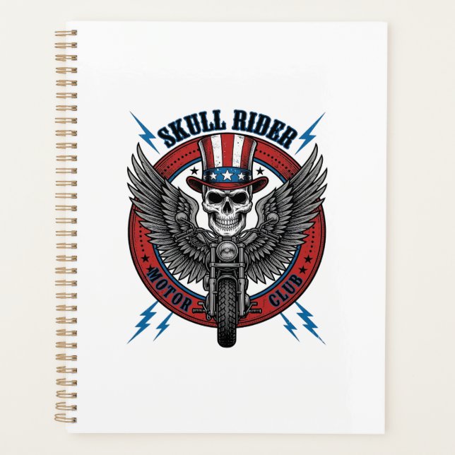 Patriotic Skull Motorcycle Eagle Vintage Planner (Front)