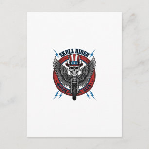 Patriotic Skull Motorcycle Eagle Vintage Postcard