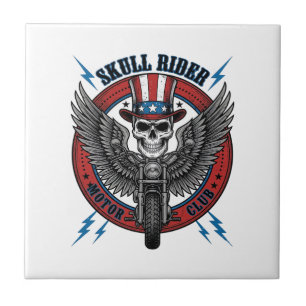 Patriotic Skull Motorcycle Eagle Vintage Tile