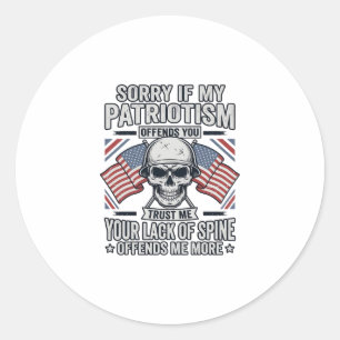 Patriotic Skull Vintage Engraving Quote Vector Des Classic Round Sticker