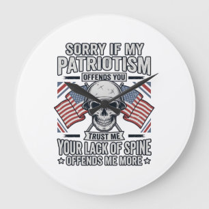 Patriotic Skull Vintage Engraving Quote Vector Des Large Clock