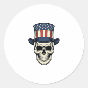 Patriotic Skull Vintage Engraving Shirt Design_1 Classic Round Sticker