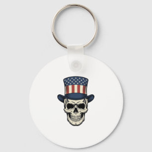 Patriotic Skull Vintage Engraving Shirt Design_1 Keychain
