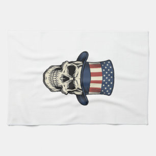 Patriotic Skull Vintage Engraving Shirt Design_1 Kitchen Towel