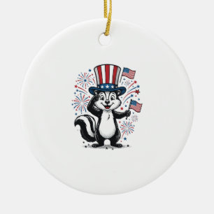 Patriotic Skunk Vintage Fireworks Graphic Shirt_1 Ceramic Ornament