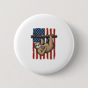 Patriotic Sloth Vintage Engraving Shirt Design_1 2 Inch Round Button