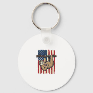Patriotic Sloth Vintage Engraving Shirt Design_1 Keychain