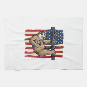 Patriotic Sloth Vintage Engraving Shirt Design_1 Kitchen Towel