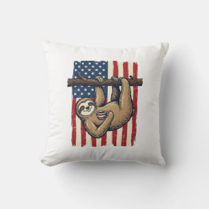 Patriotic Sloth Vintage Engraving Shirt Design_1 Throw Pillow
