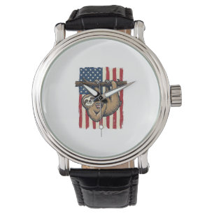 Patriotic Sloth Vintage Engraving Shirt Design_1 Watch