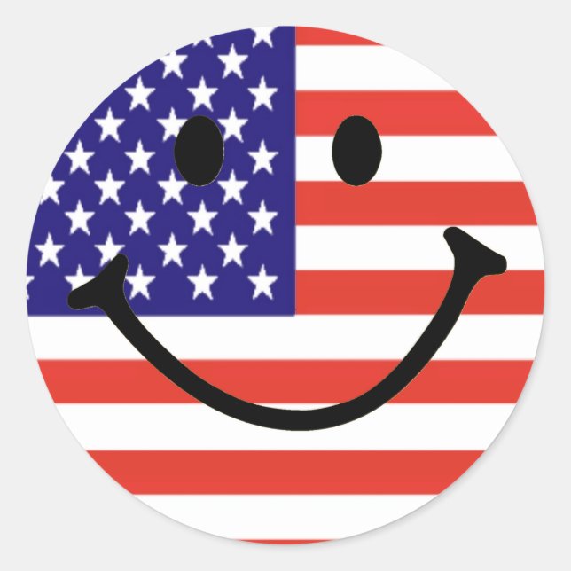 Patriotic Smile Face Classic Round Sticker (Front)