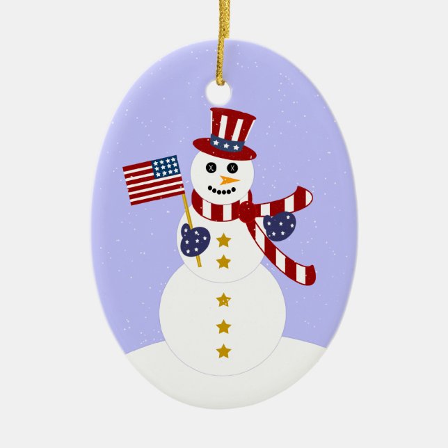 Patriotic Snowman Christmas Oval Ornament (Front)