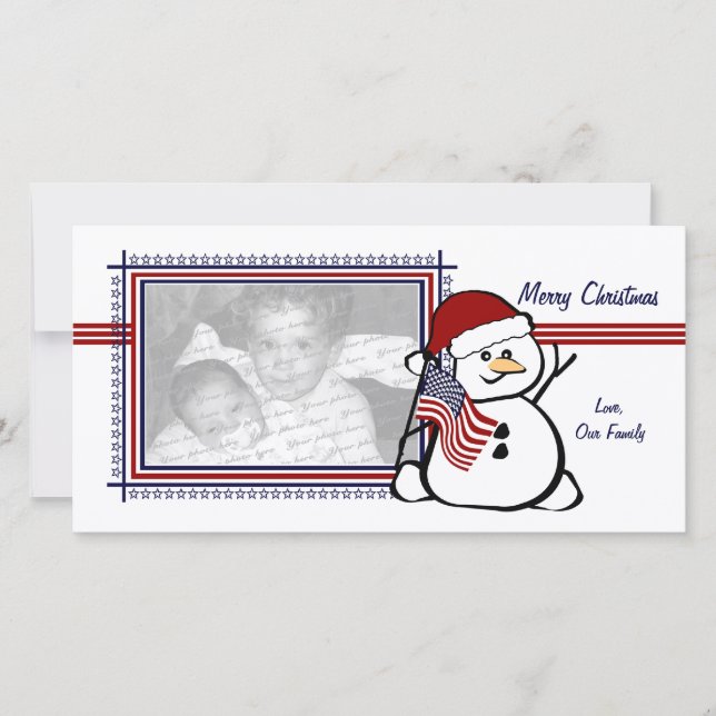 Patriotic Snowman Holiday Card (Front)