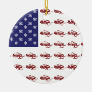 Patriotic Snowmobiling Ceramic Ornament