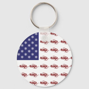 Patriotic Snowmobiling Keychain