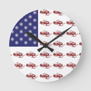 Patriotic Snowmobiling Round Clock