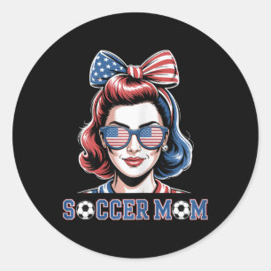 Patriotic Soccer Mom American Flag Retro Sungles Classic Round Sticker