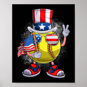Patriotic Softball 4th Of July Usa Men Women Boys Poster
