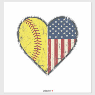 Patriotic Softball Heart Vintage Vector Design_1