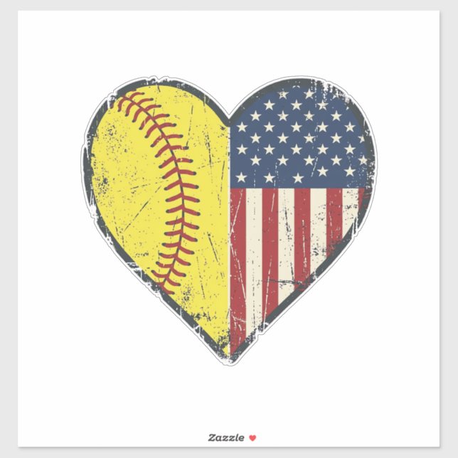 Patriotic Softball Heart Vintage Vector Design_1 (Sheet)
